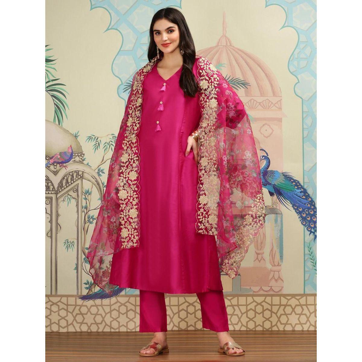 Ishin Solid Kurta with Trousers and Dupatta Set-women-clothing-ethnicwear-kurtasets-image-1