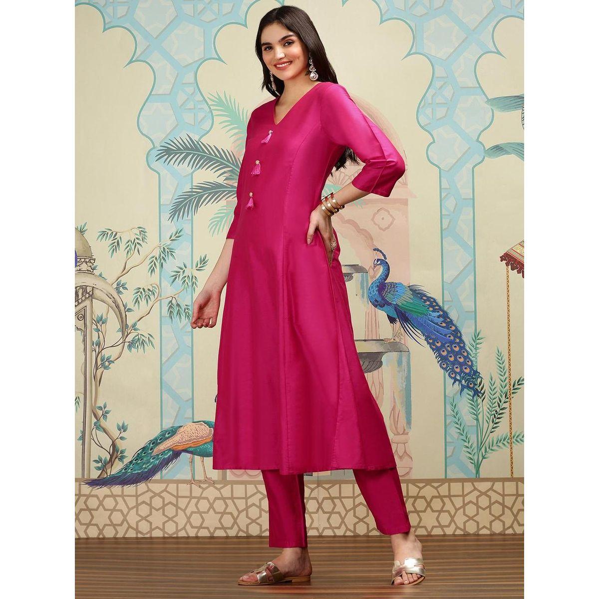 Ishin Solid Kurta with Trousers and Dupatta Set-women-clothing-ethnicwear-kurtasets-image-3
