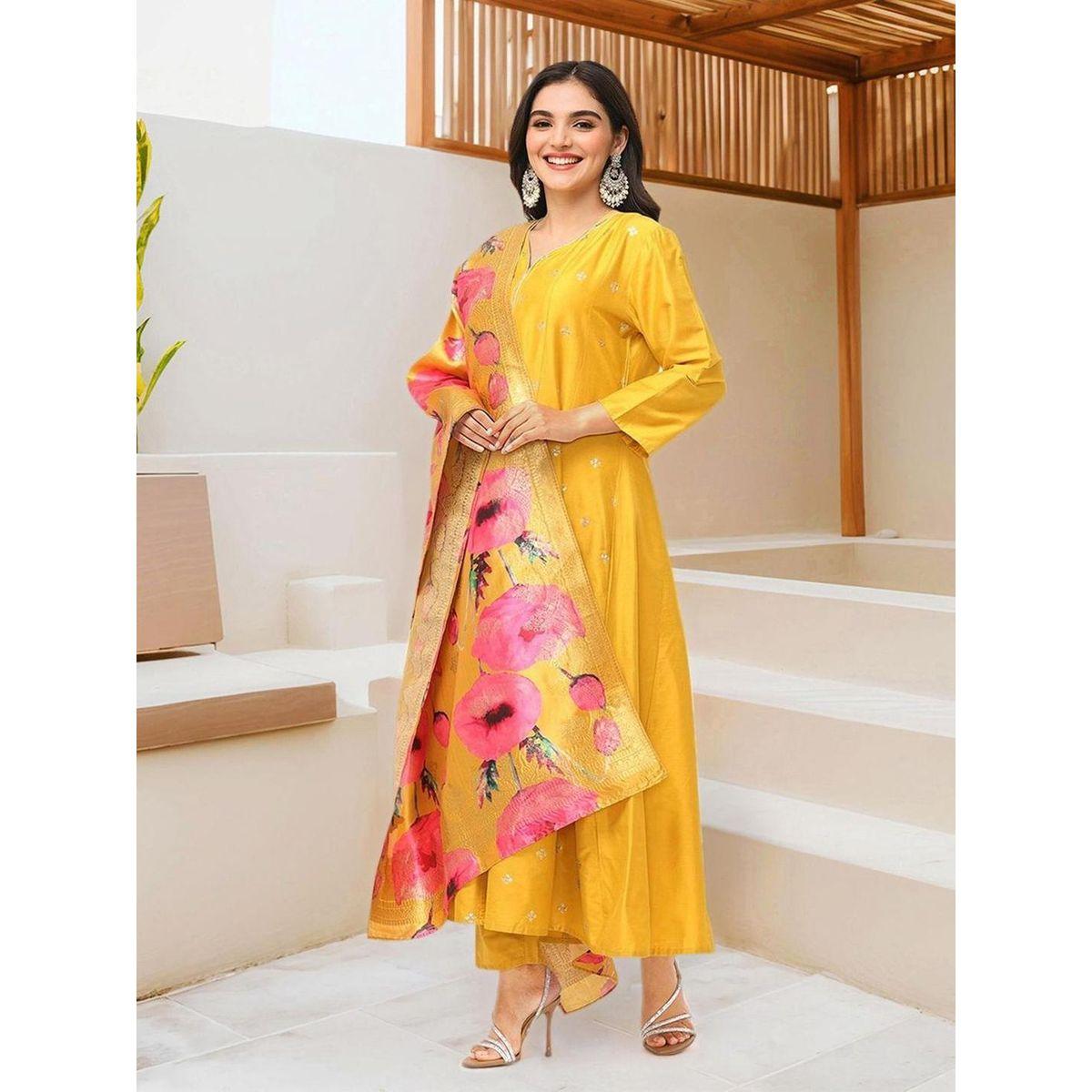 مجموعة من دوباتا مع كورتا سادة-women-clothing-ethnicwear-kurtasets-image-3