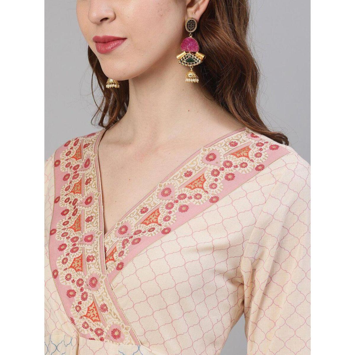 Ishin Printed V-Neck Kurta with Anarkali Dupatta Set-women-clothing-ethnicwear-sareesets-image-2