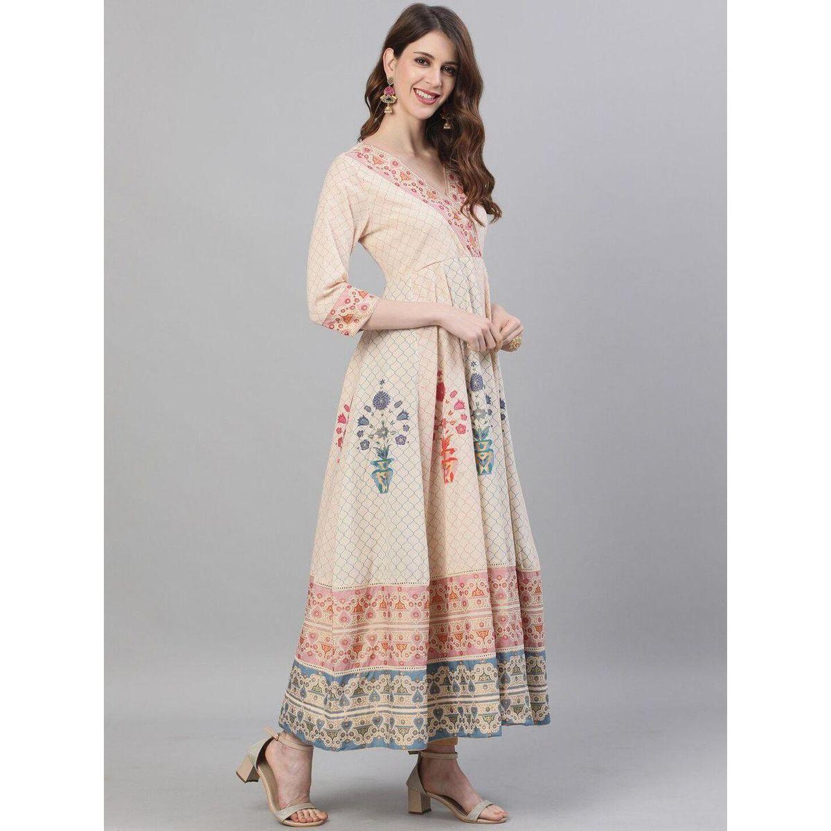 Ishin Printed V-Neck Kurta with Anarkali Dupatta Set-women-clothing-ethnicwear-sareesets-image-4