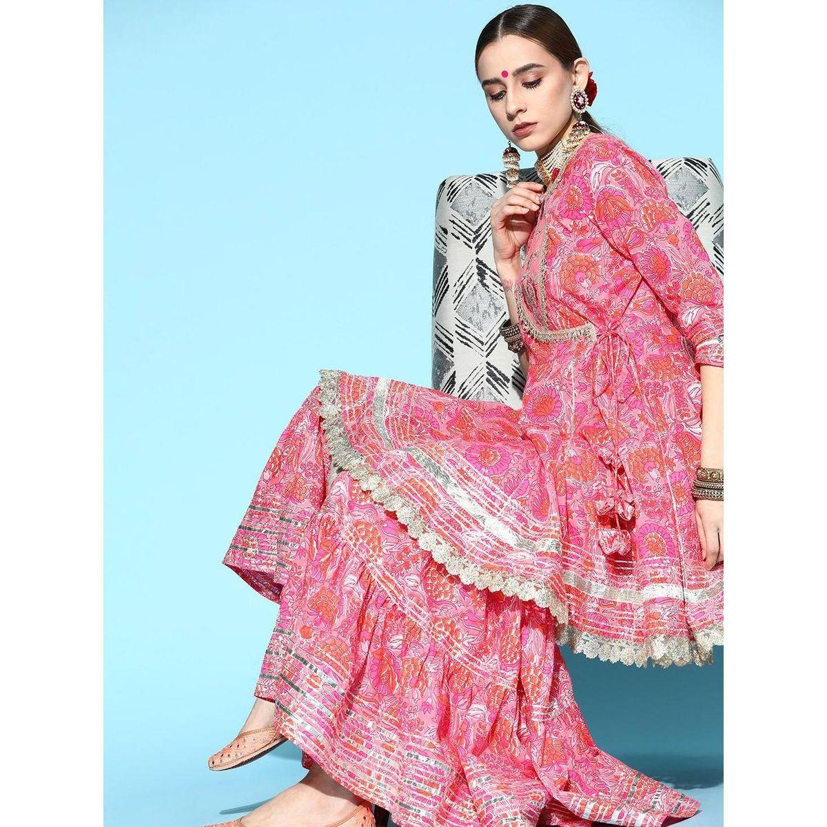 Ishin Floral Pure Cotton Kurta with Sharara Set-women-clothing-ethnicwear-sareesets-image-1
