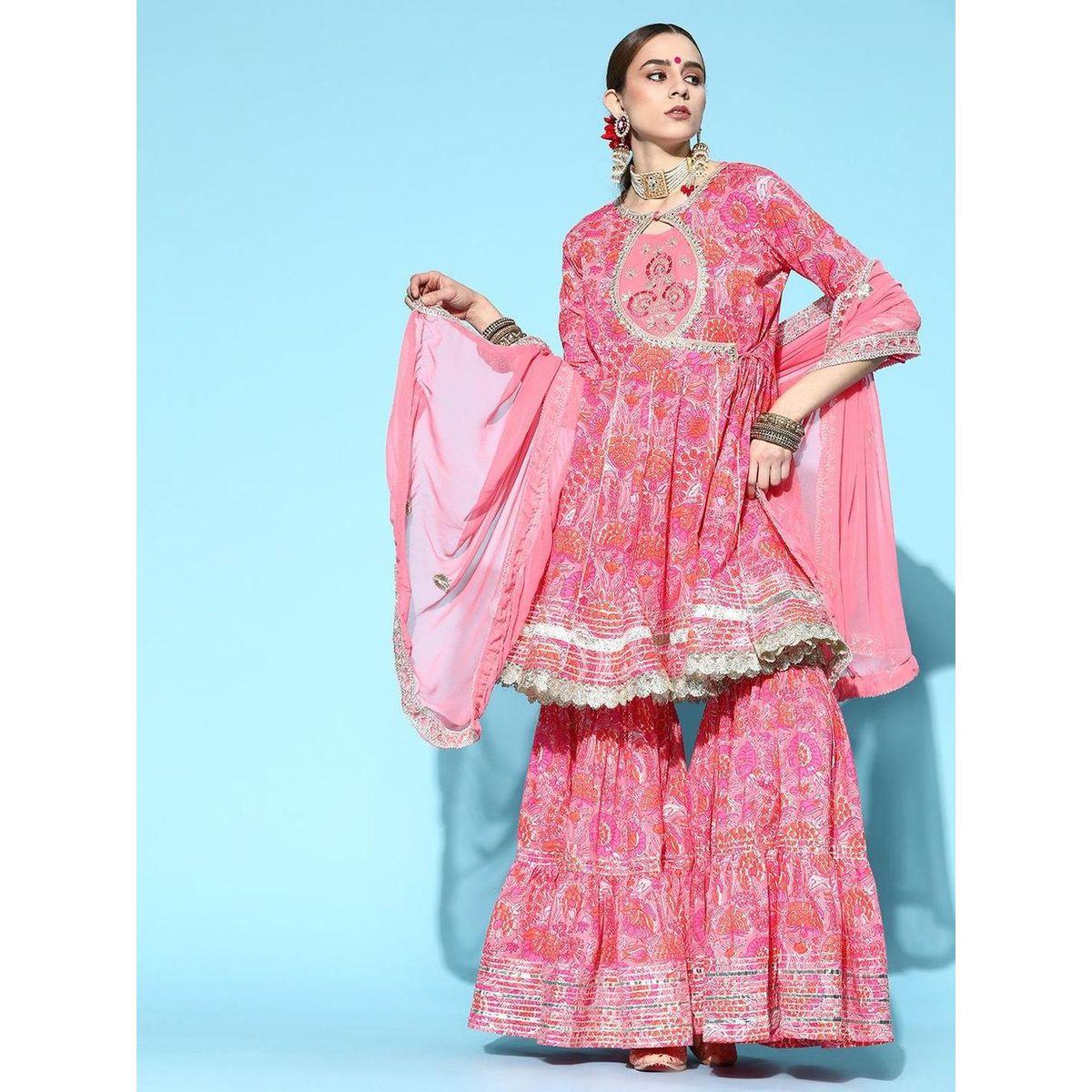 Ishin Floral Pure Cotton Kurta with Sharara Set-women-clothing-ethnicwear-sareesets-image-2