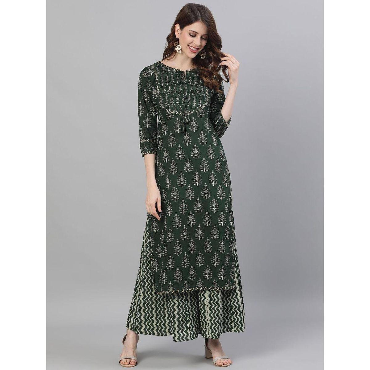 مجموعة من بنطال بالازو مع كورتا بياقة دائرية-women-clothing-ethnicwear-sareesets-image-1