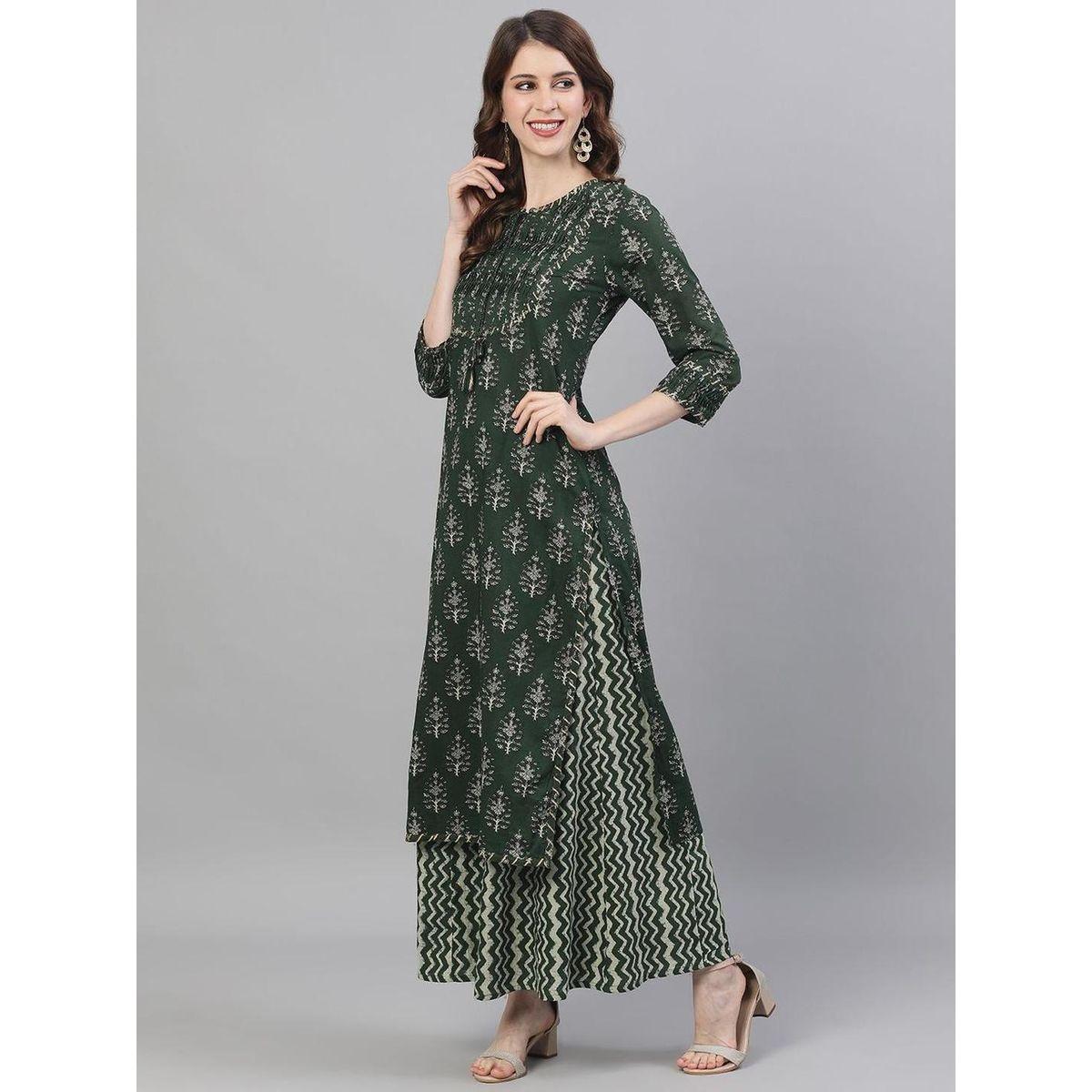 Ishin Printed Round Neck Kurta and Palazzos Set-women-clothing-ethnicwear-sareesets-image-4