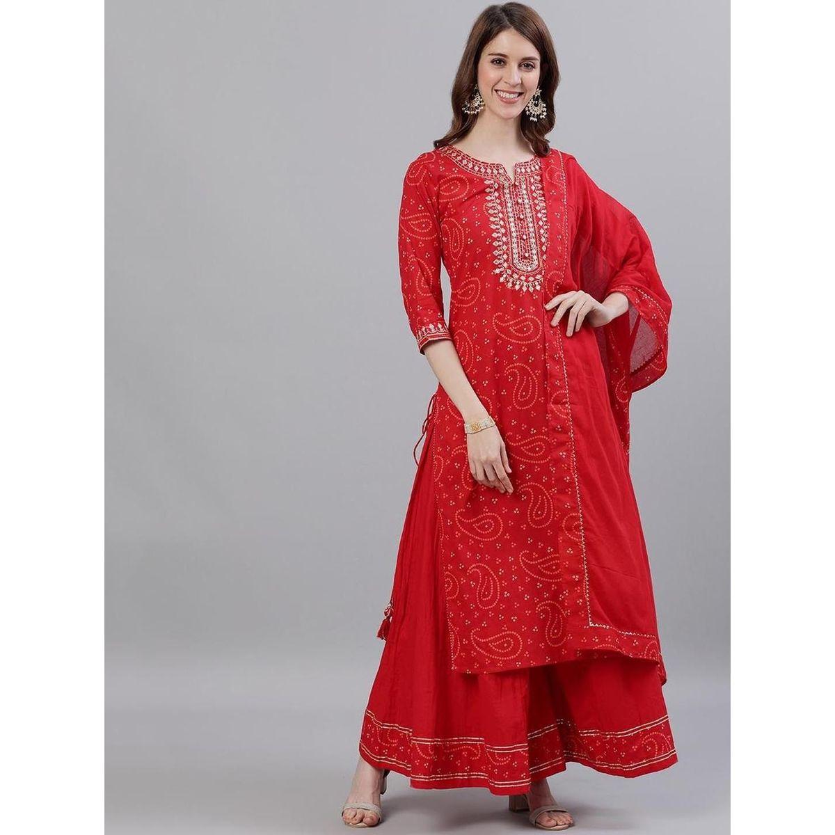 Ishin Embroidered Notch Neck Kurta with Skirt and Dupatta Set-women-clothing-ethnicwear-sareesets-image-1