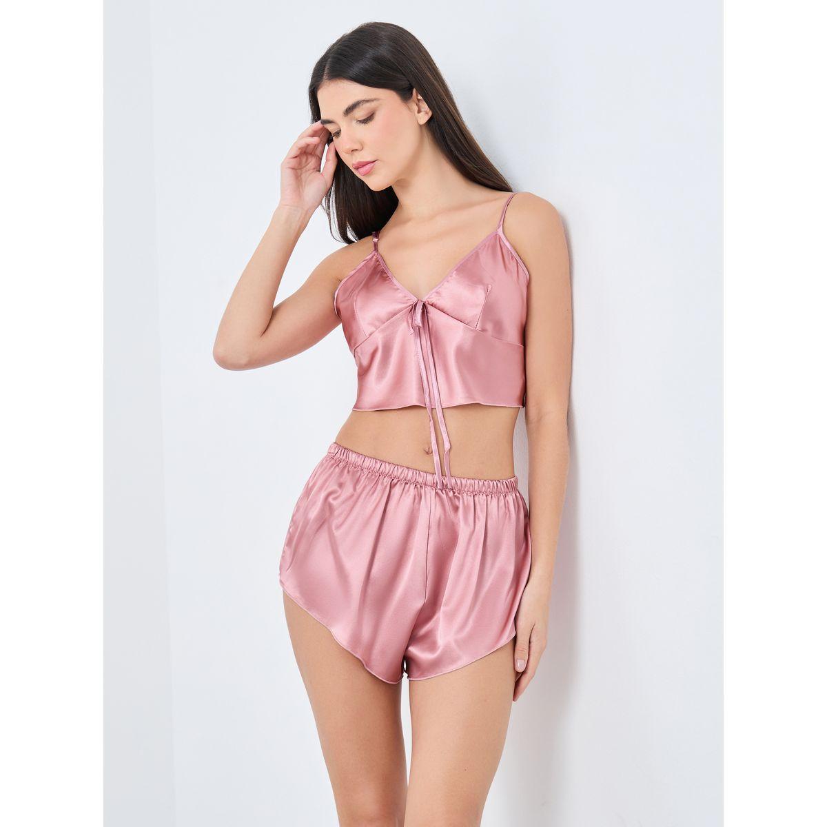 Styli Solid Satin Cami and Shorts Set-women-clothing-lingerie-lingeriesets-image-1