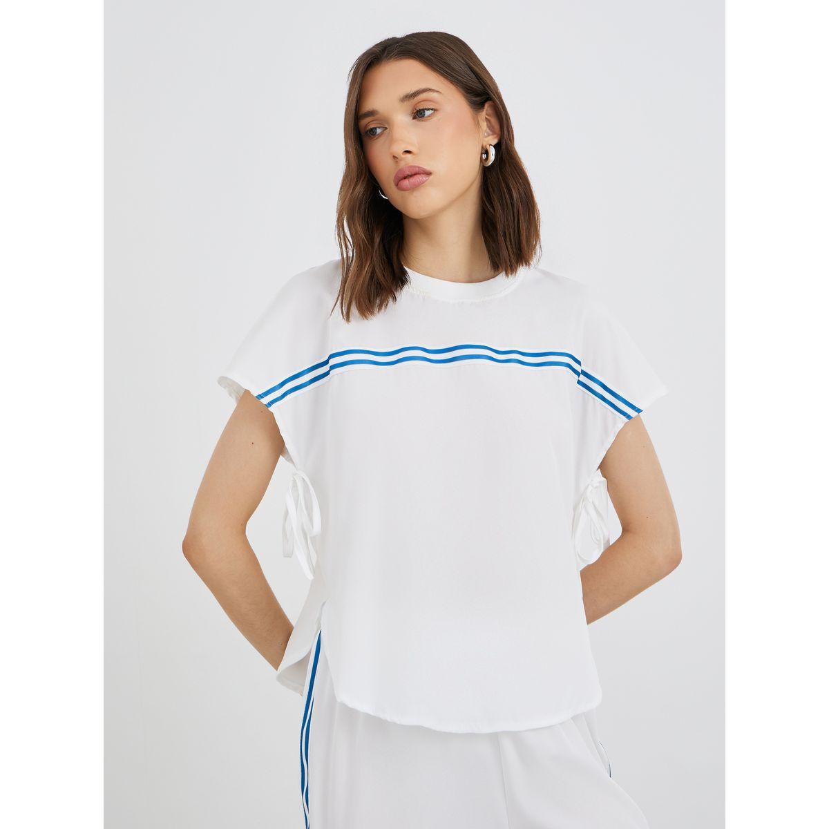 طقم منسق من بنطال وبلوزة بياقة دائرية وشريط-women-clothing-coordsets-image-3