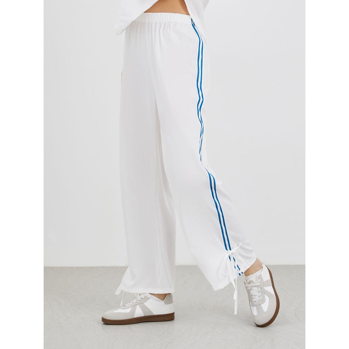 طقم منسق من بنطال وبلوزة بياقة دائرية وشريط-women-clothing-coordsets-image-5