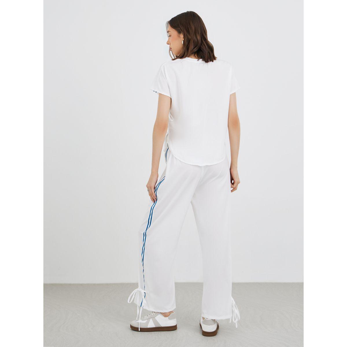 طقم منسق من بنطال وبلوزة بياقة دائرية وشريط-women-clothing-coordsets-image-6