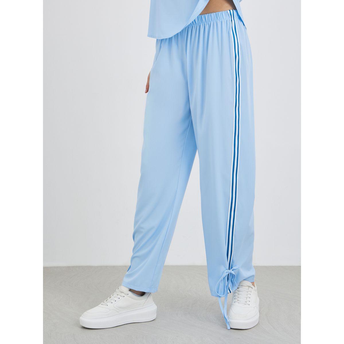 طقم منسق من بنطال وبلوزة بياقة دائرية وشريط-women-clothing-coordsets-image-5