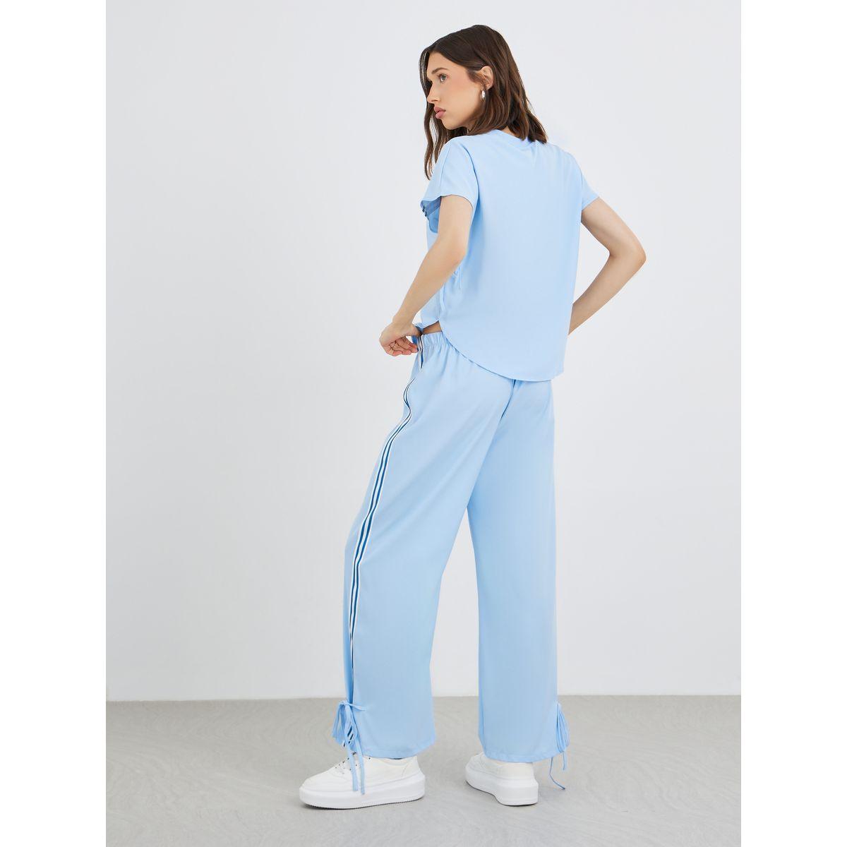 طقم منسق من بنطال وبلوزة بياقة دائرية وشريط-women-clothing-coordsets-image-6