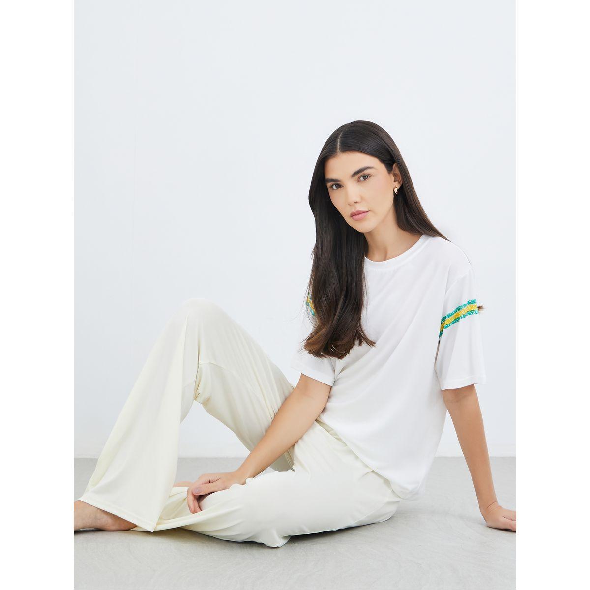 Styli Striped Detail T-Shirt and Pyjama Set-women-clothing-nightwear-pyjamas-longsets-image-1