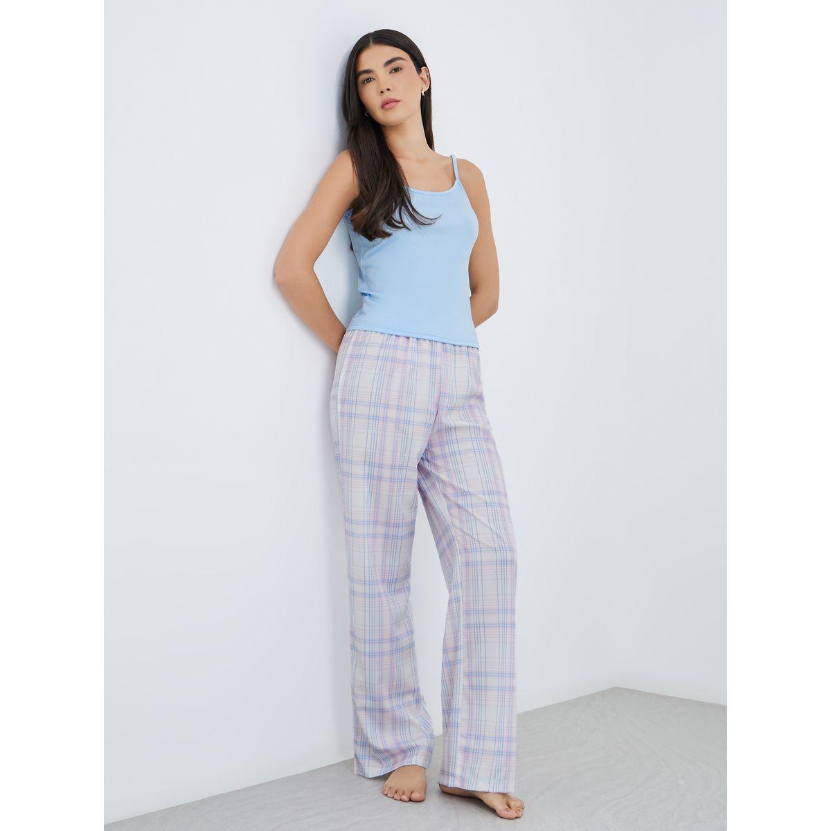 Styli Solid Cami Top and Checked Pattern Pyjama Set-women-clothing-nightwear-pyjamas-longsets-image-1