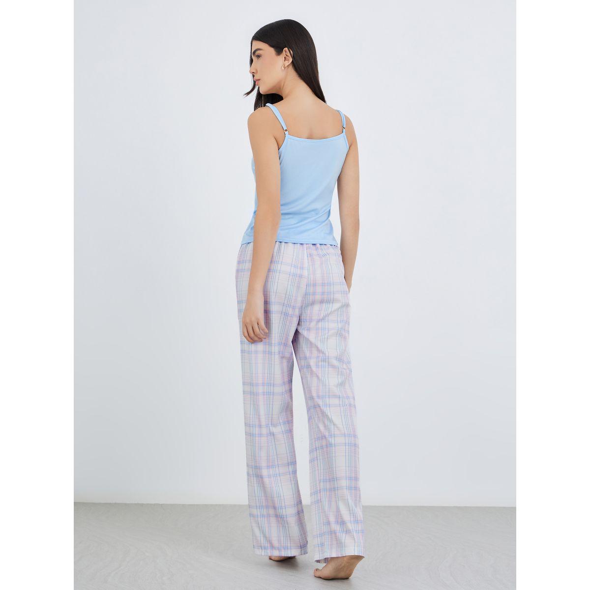 طقم من بنطال بيجاما وبلوزة سادة-women-clothing-nightwear-pyjamas-longsets-image-1