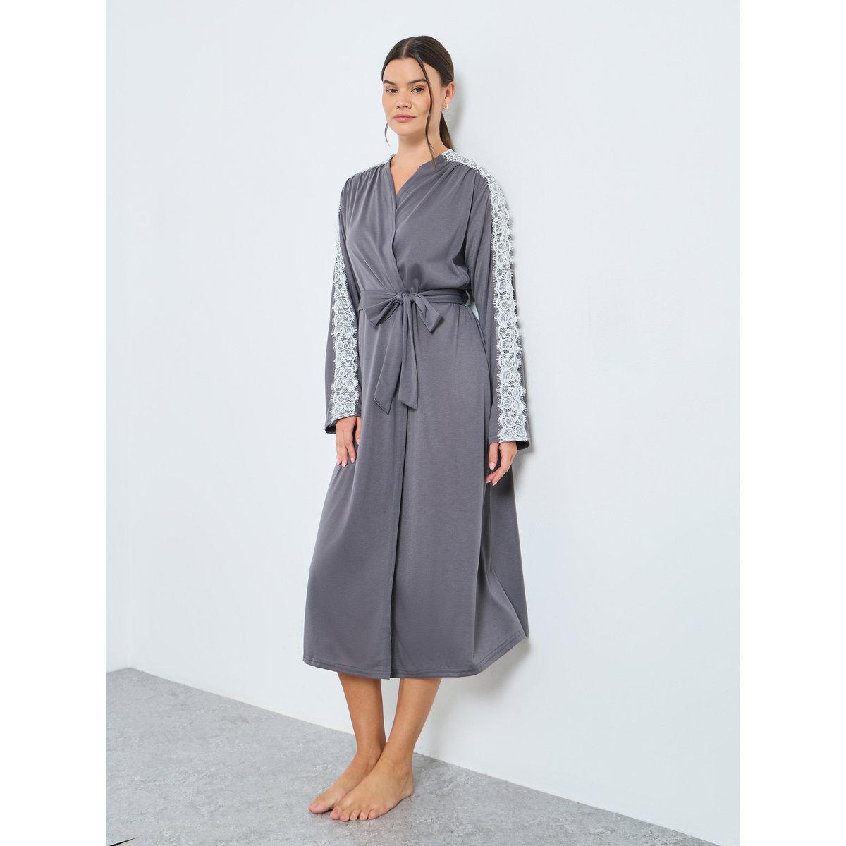 Styli Jersey Contrast Shoulder Lace Trim Robe-women-clothing-nightwear-robes-image-1