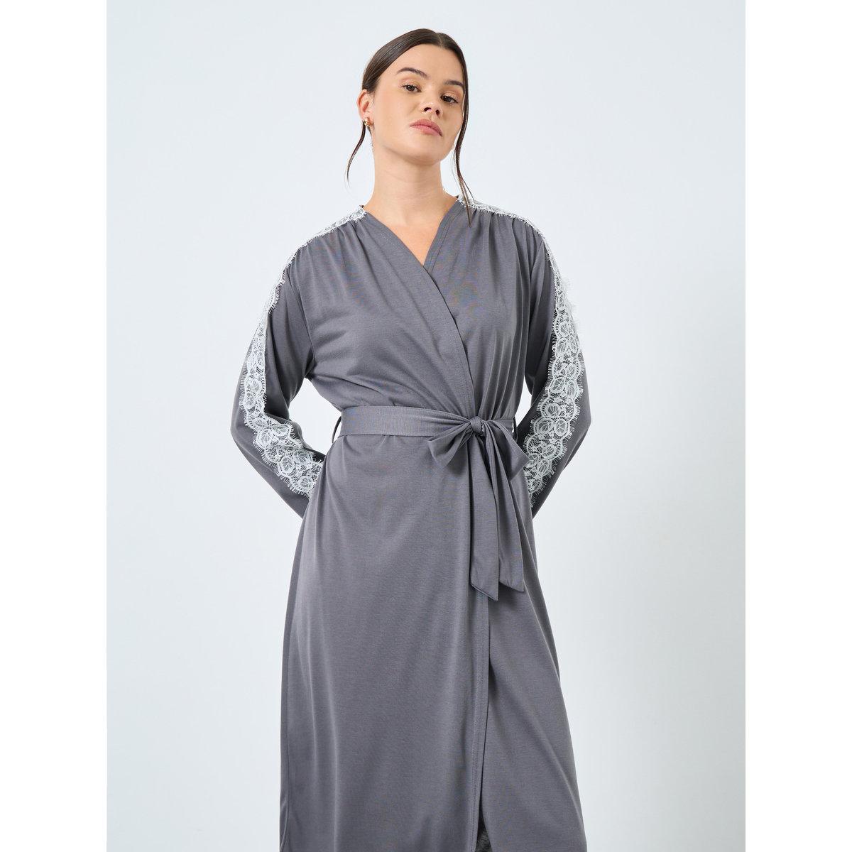 Styli Jersey Contrast Shoulder Lace Trim Robe-women-clothing-nightwear-robes-image-2