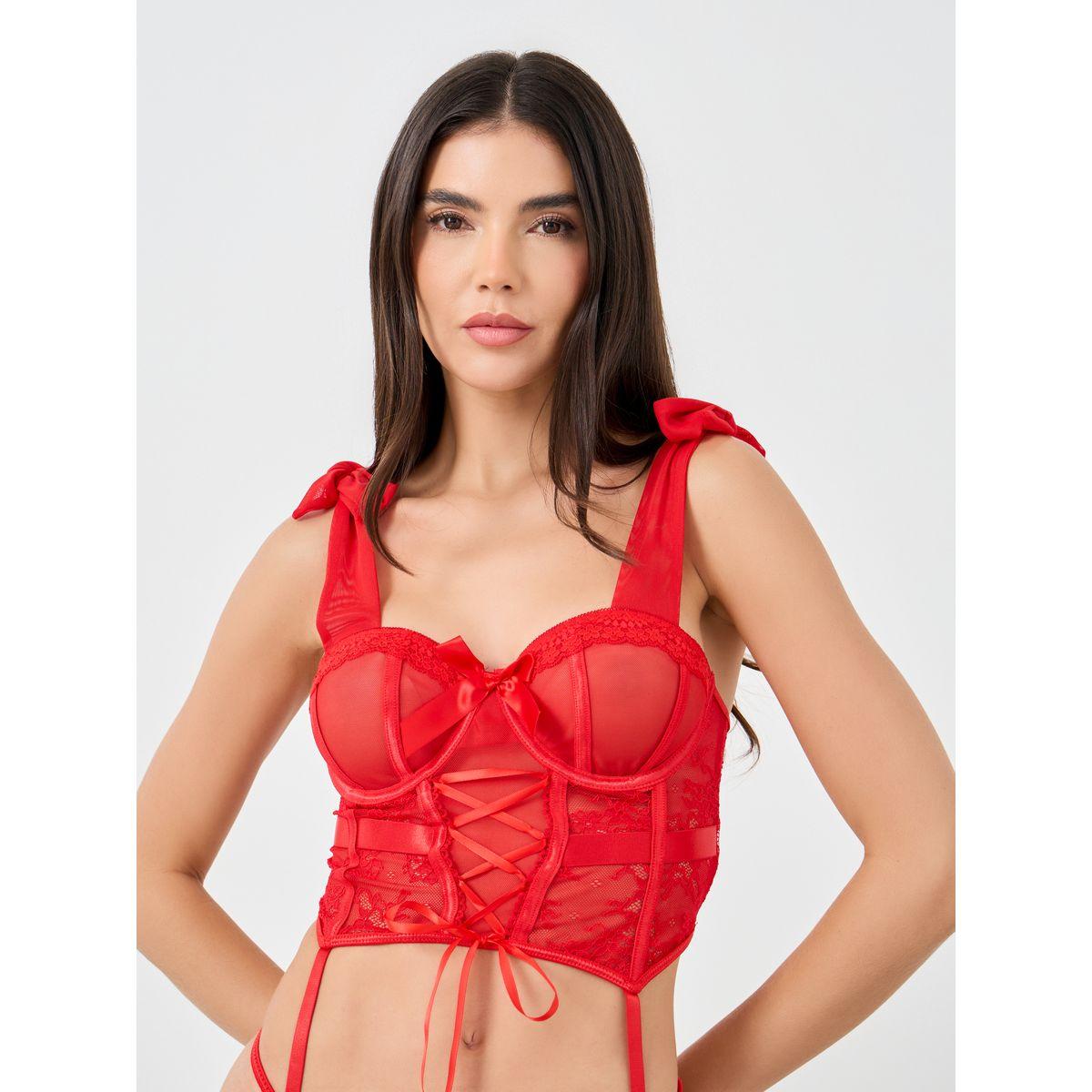 مجموعة من بلوزة كورسيه سادة وثونغ مع جارتر-women-clothing-lingerie-lingeriesets-image-2