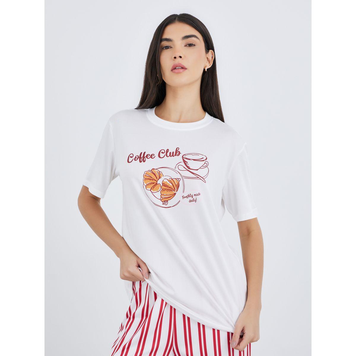Styli Graphic Print T-Shirt and Striped Pyjama Set-women-clothing-nightwear-pyjamas-longsets-image-2