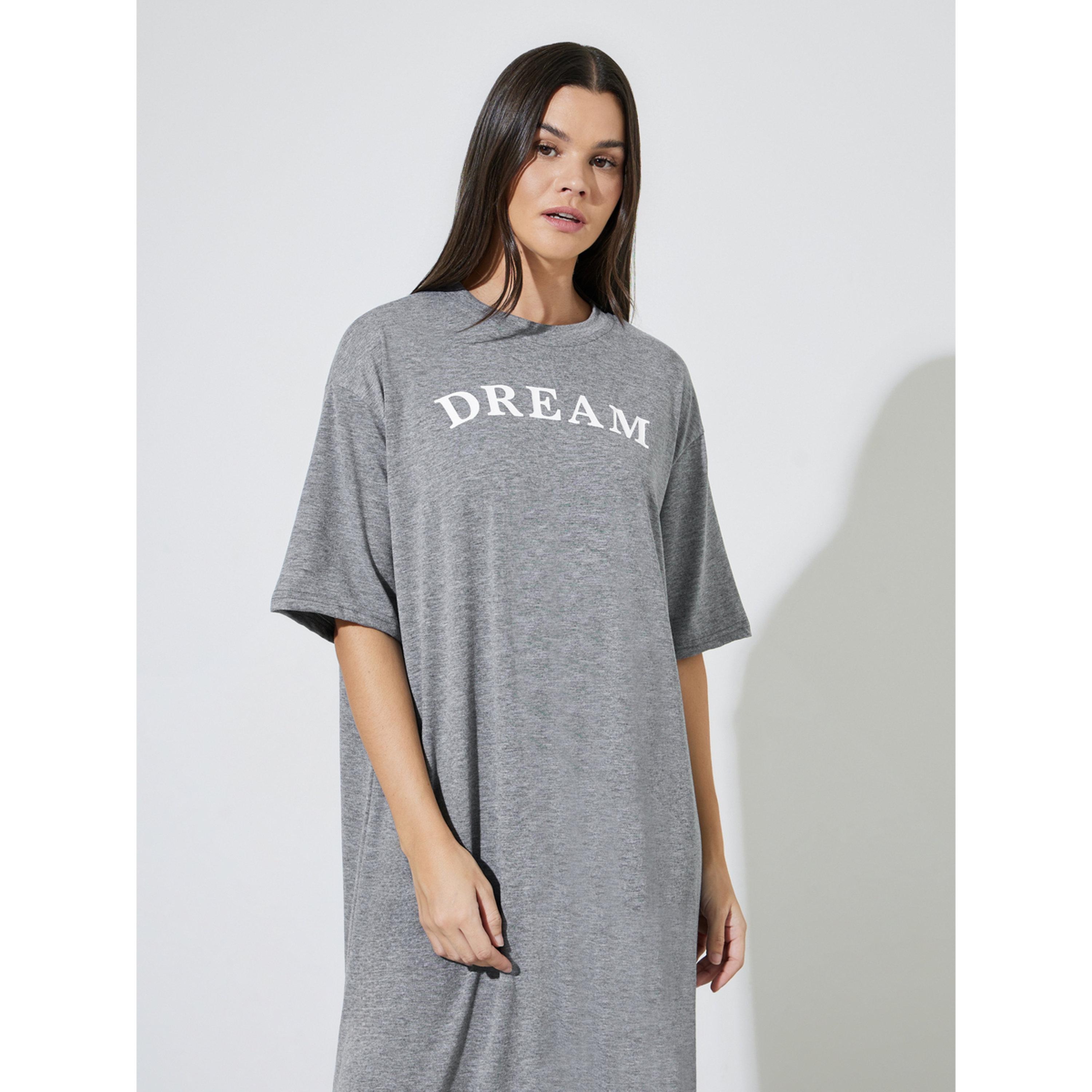 Styli Grey Slogan Print Short Sleeve Sleep T-Shirt-women-clothing-nightwear-nighties-image-2