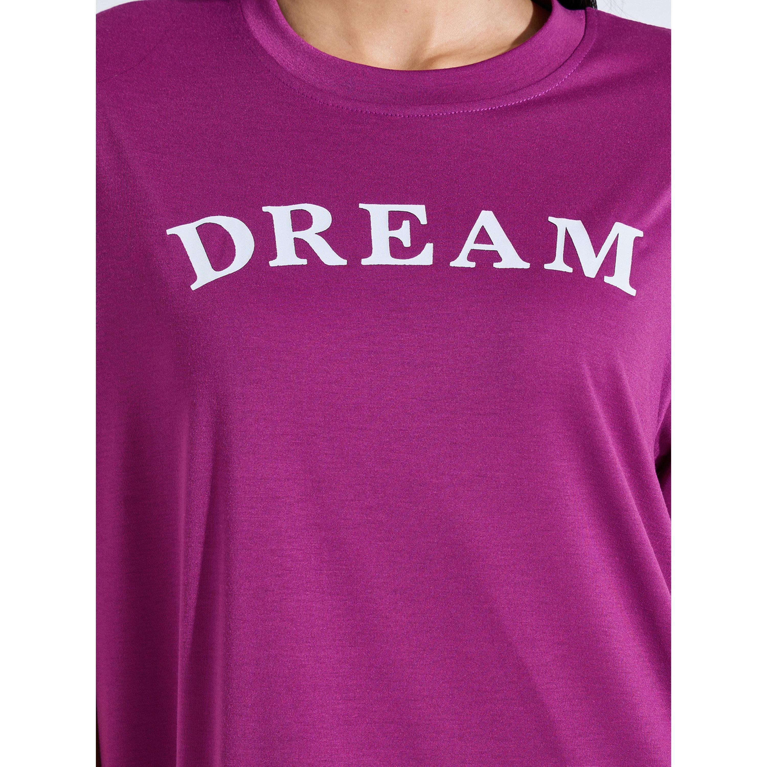 Styli Magenta Slogan Print Short Sleeve Sleep T-Shirt Dress-women-clothing-nightwear-nighties-image-4