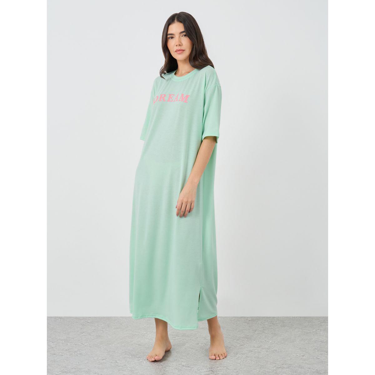 Styli Slogan Print Short Sleeve Midi Nightdress-women-clothing-nightwear-nighties-image-1