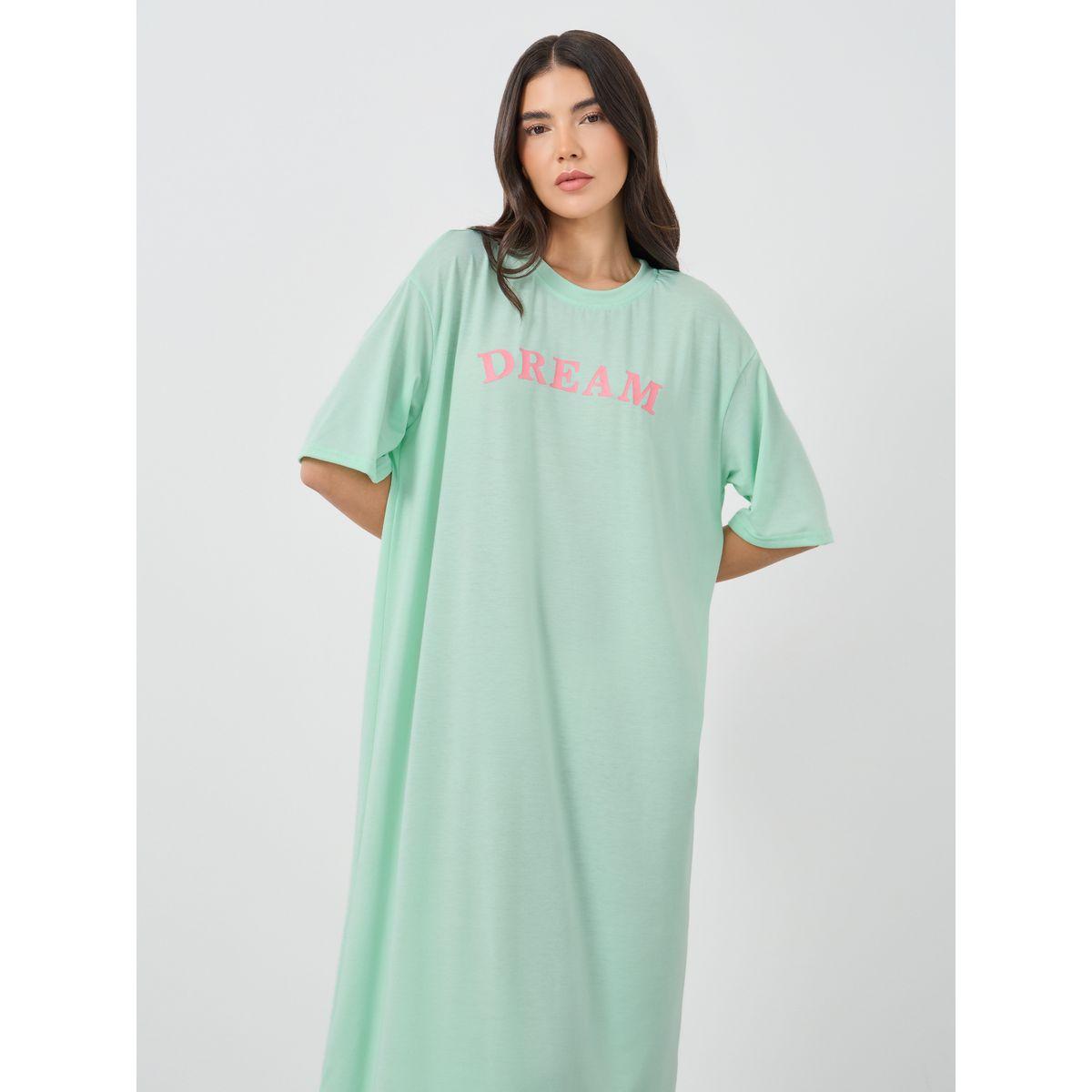 Styli Slogan Print Short Sleeve Midi Nightdress-women-clothing-nightwear-nighties-image-2