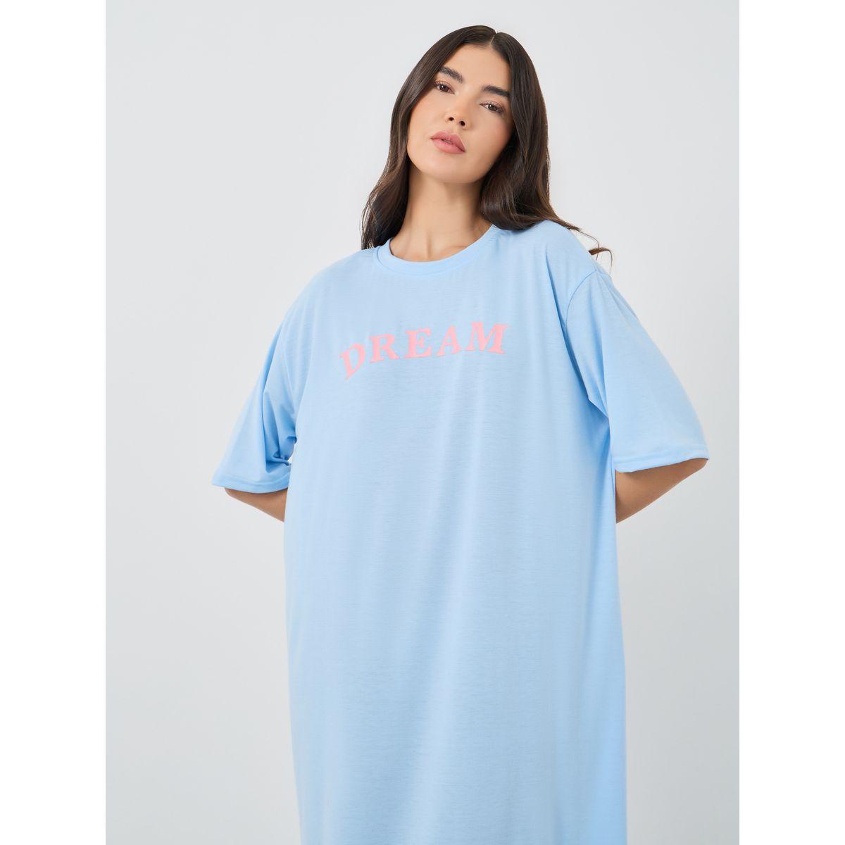 Styli Slogan Print Short Sleeve Midi Nightdress-women-clothing-nightwear-nighties-image-2