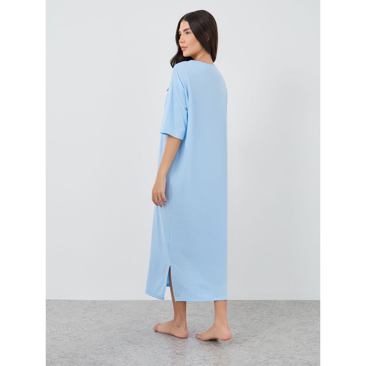 Styli Slogan Print Short Sleeve Midi Nightdress-women-clothing-nightwear-nighties-image-4