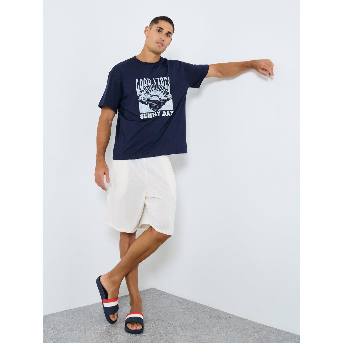 Styli Men Graphic Print T-Shirt and Shorts Set-men-clothing-nightwear-sets-image-1
