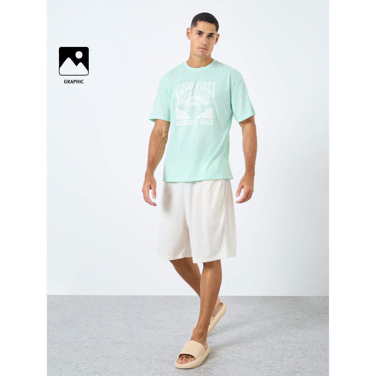 Styli Men Graphic Print T-Shirt and Shorts Set-men-clothing-nightwear-sets-image-1