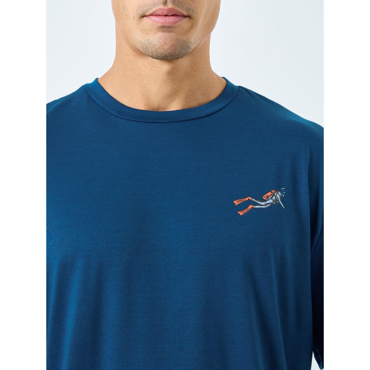 Styli Men Blue Solid T-Shirt and Fish Print Shorts Pyjama Set-men-clothing-nightwear-sets-image-3