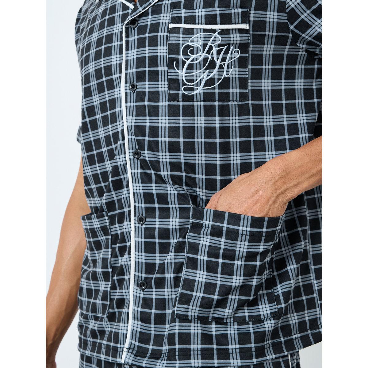 Styli Men Pocket Embroidery Shirt and Checked Shorts Set-men-clothing-nightwear-sets-image-4