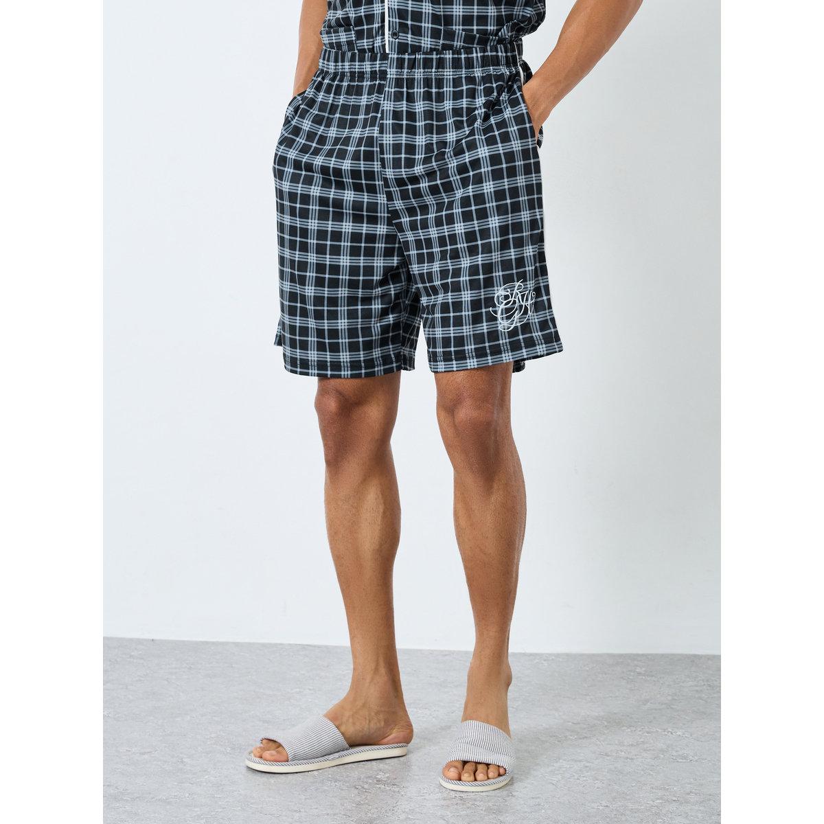 Styli Men Pocket Embroidery Shirt and Checked Shorts Set-men-clothing-nightwear-sets-image-6