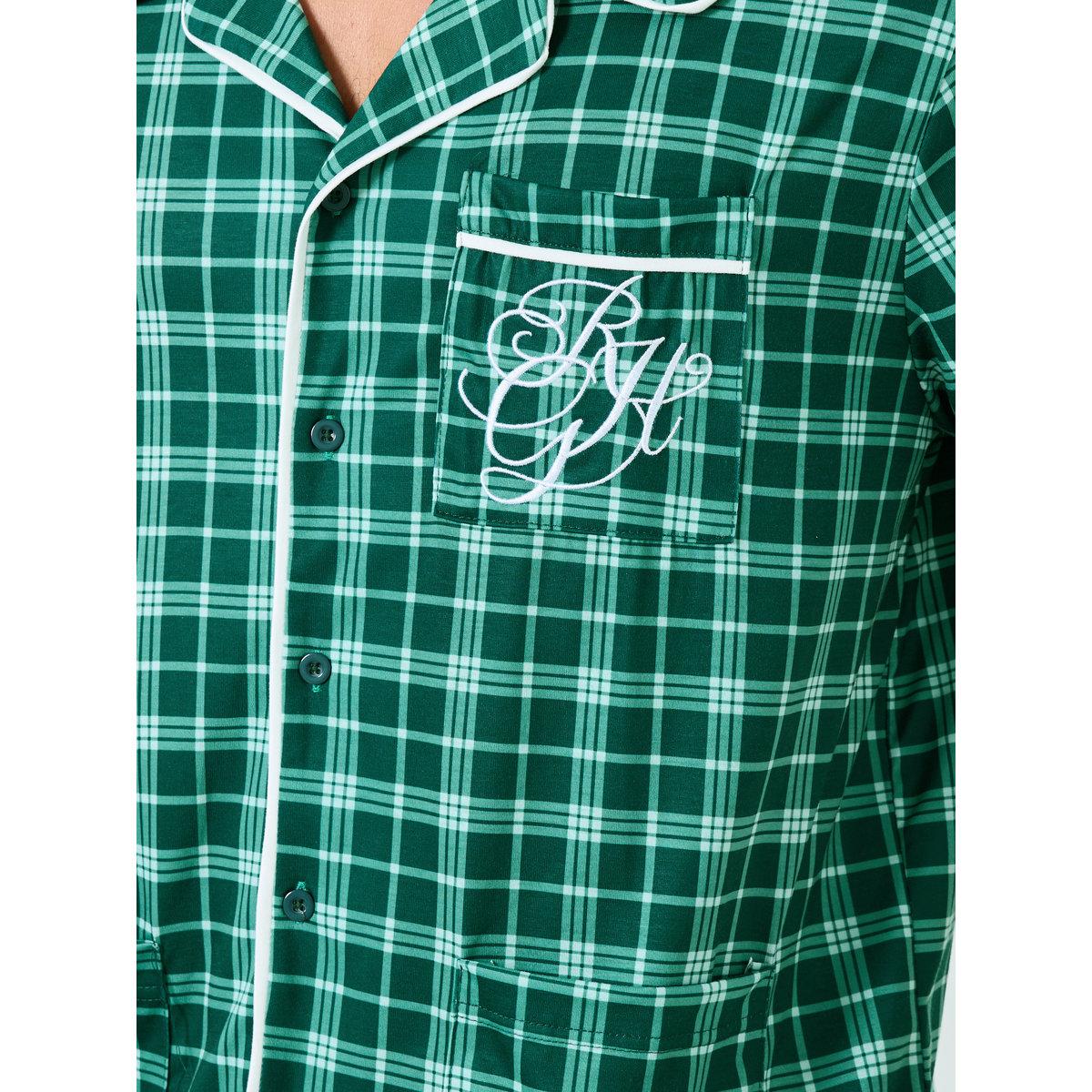 Styli Pocket Embroidered Detail Checked Shirt and Shorts Pyjama Set-men-clothing-nightwear-sets-image-3
