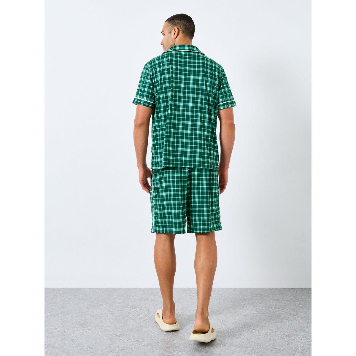 Styli Pocket Embroidered Detail Checked Shirt and Shorts Pyjama Set-men-clothing-nightwear-sets-image-4