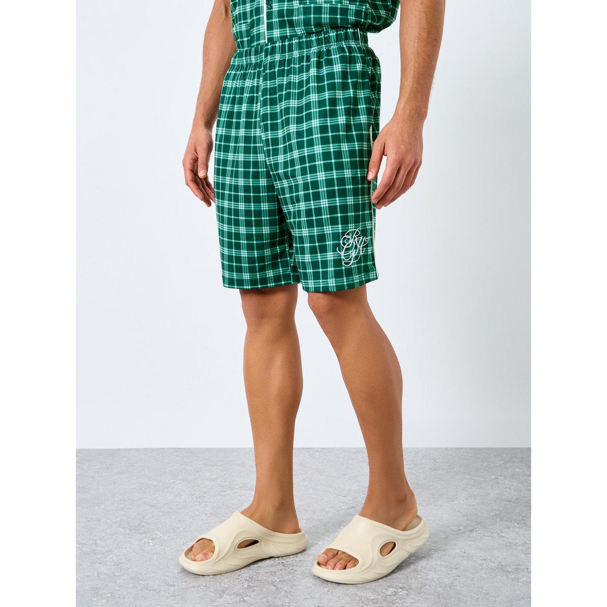 Styli Pocket Embroidered Detail Checked Shirt and Shorts Pyjama Set-men-clothing-nightwear-sets-image-5