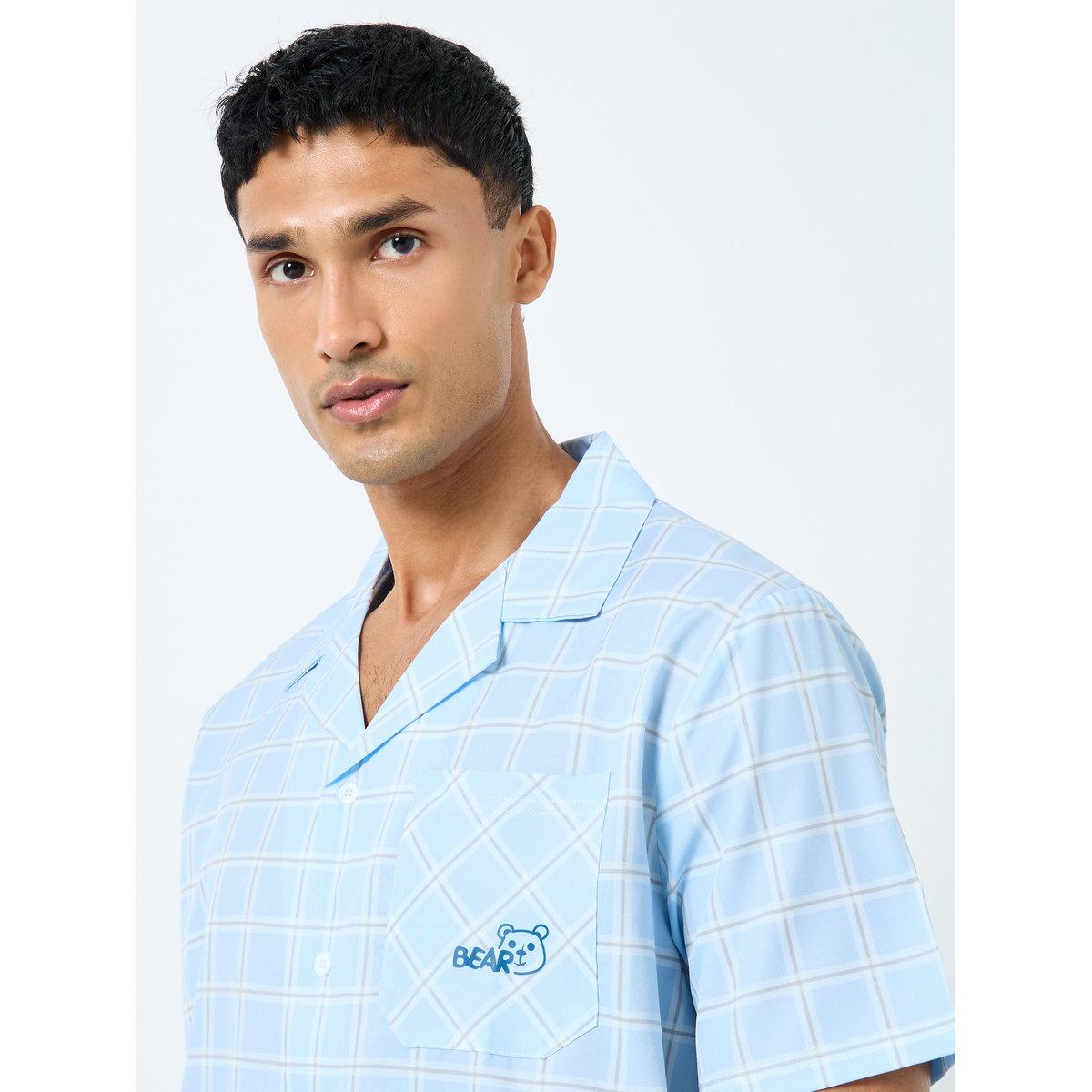 Styli Men Blue Checked Shirt and Pyjama Set-men-clothing-nightwear-sets-image-3