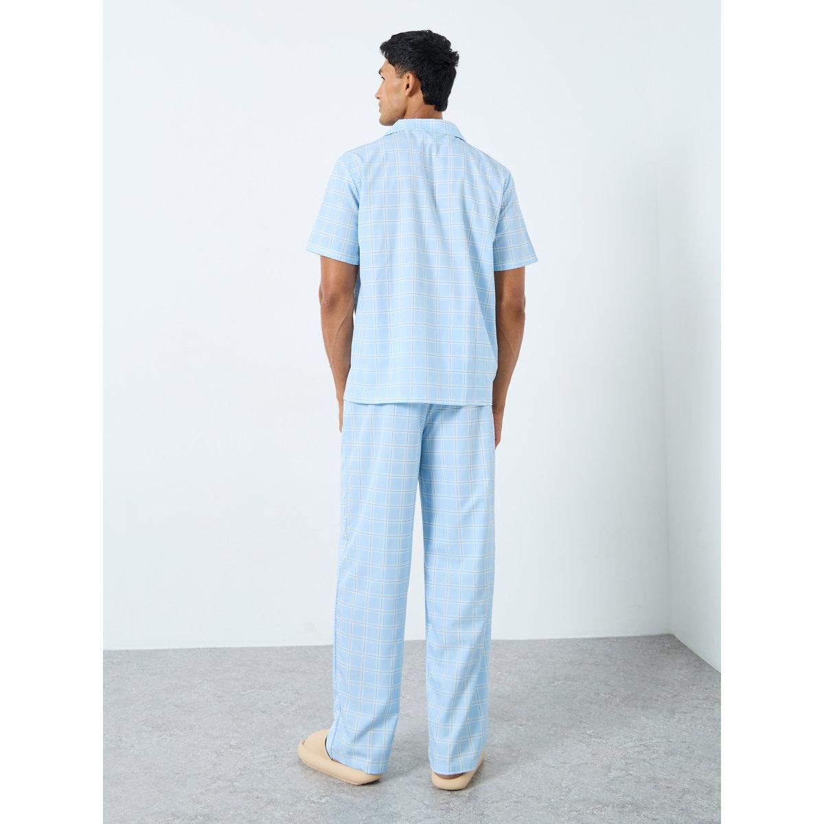 طقم من بنطال بيجاما وقميص بطبعة مربعات-men-clothing-nightwear-sets-image-4