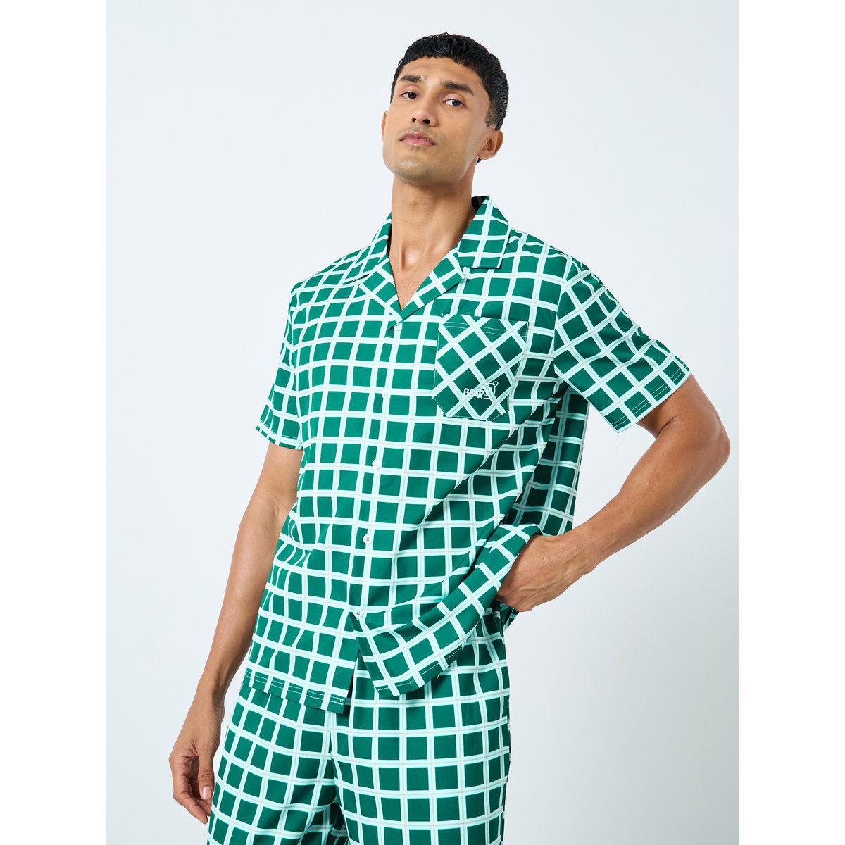 Styli Men Green Checked Shirt and Pyjama Set-men-clothing-nightwear-sets-image-2