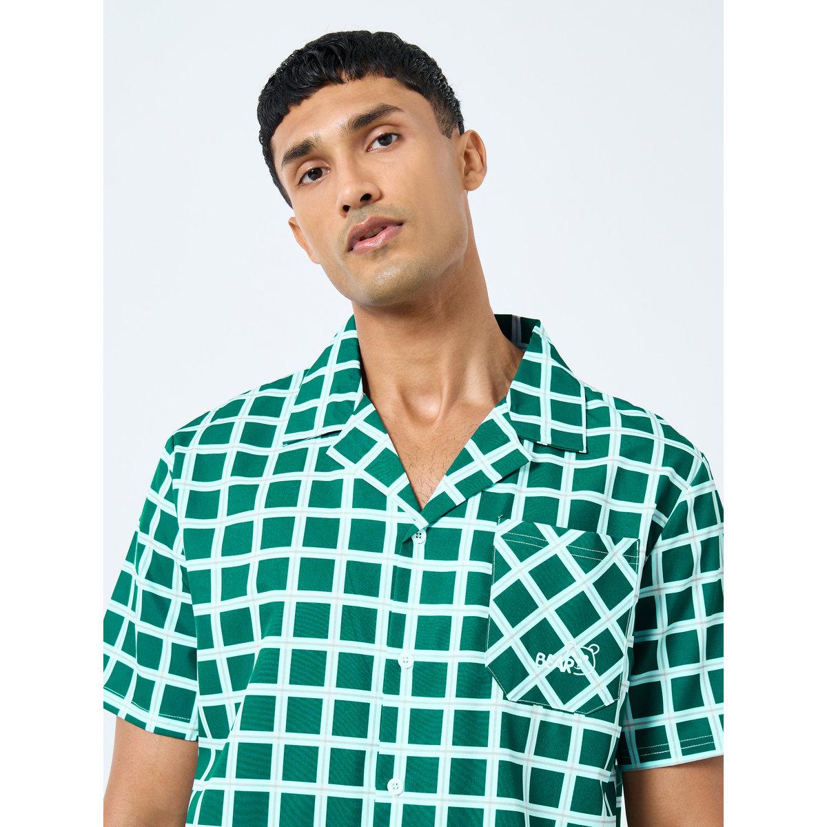 Styli Men Green Checked Shirt and Pyjama Set-men-clothing-nightwear-sets-image-3