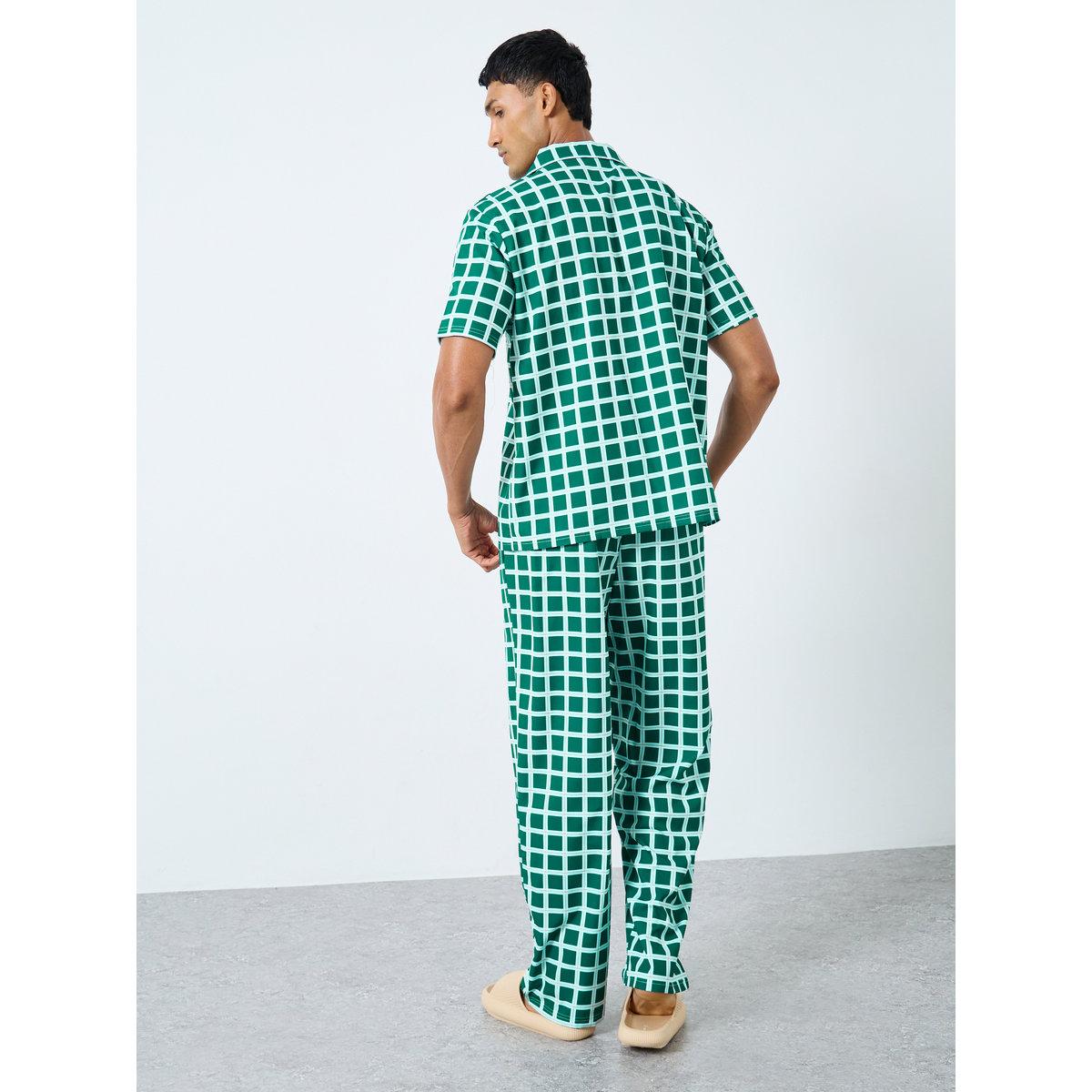 Styli Men Green Checked Shirt and Pyjama Set-men-clothing-nightwear-sets-image-4