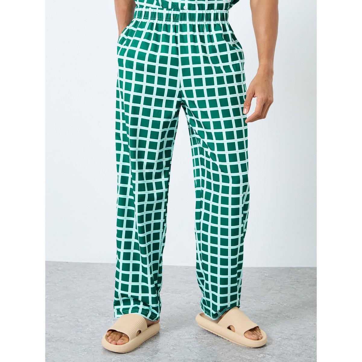 Styli Men Green Checked Shirt and Pyjama Set-men-clothing-nightwear-sets-image-5