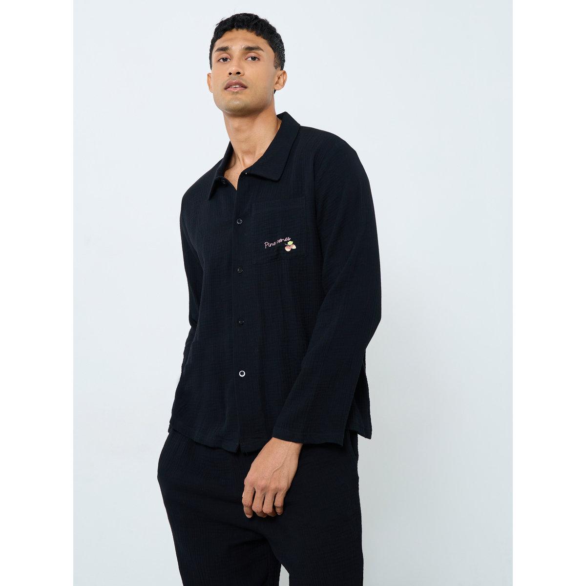 Styli Men Printed Pocket Textured Shirt and Pyjama Set-men-clothing-nightwear-sets-image-2