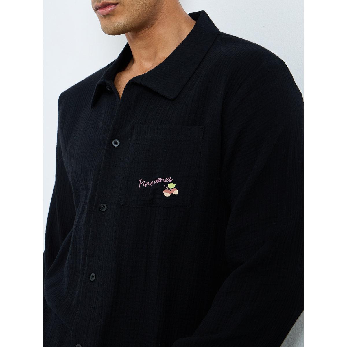 Styli Men Printed Pocket Textured Shirt and Pyjama Set-men-clothing-nightwear-sets-image-3