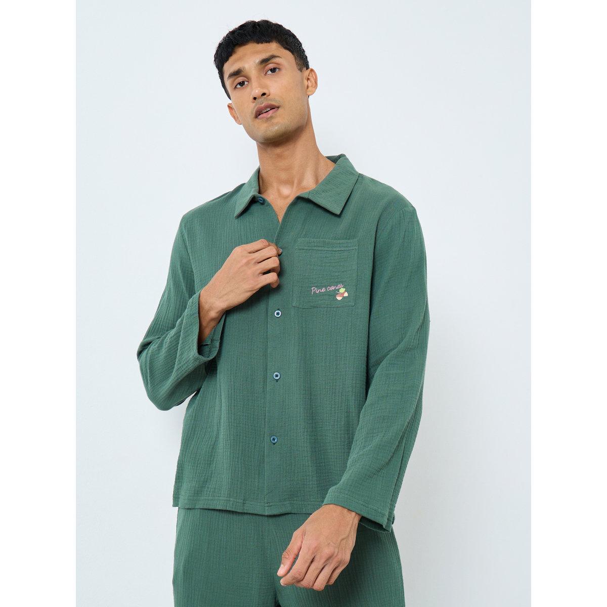 Styli Men Printed Pocket Textured Shirt and Pyjama Set-men-clothing-nightwear-sets-image-2