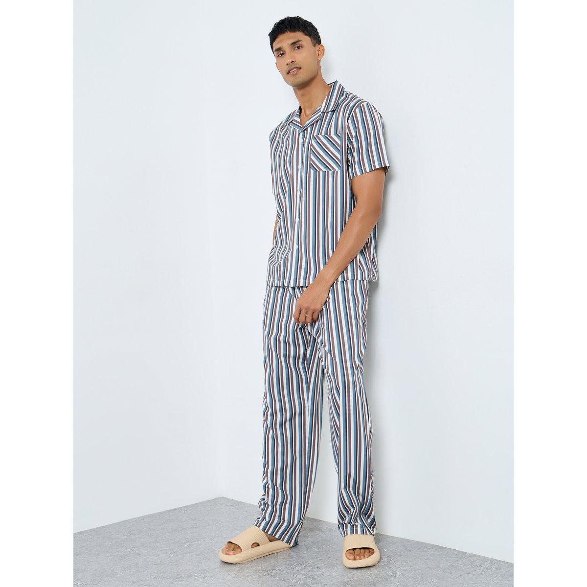Styli Men Striped Shirt and Pyjama Set-men-clothing-nightwear-sets-image-1