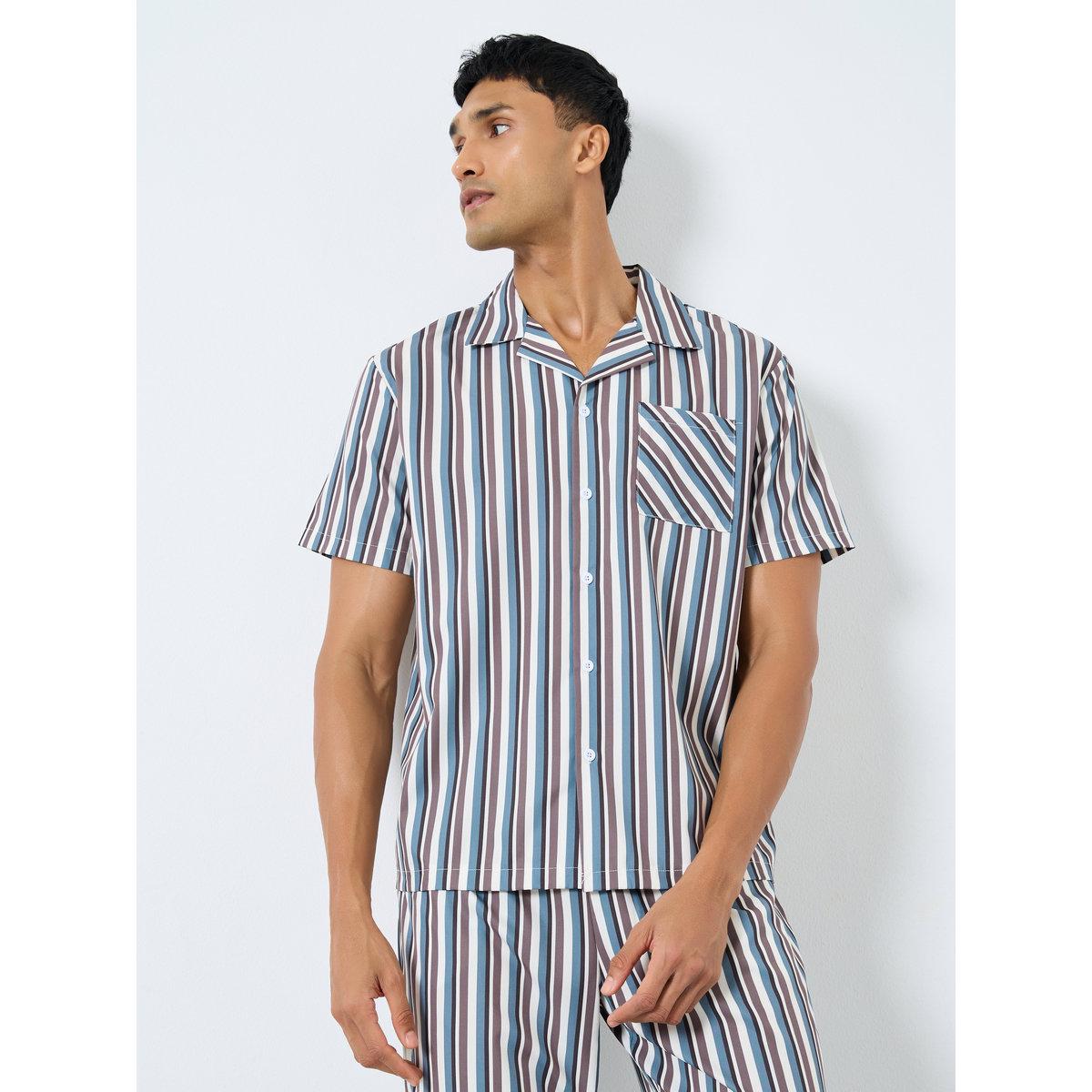 Styli Men Striped Shirt and Pyjama Set-men-clothing-nightwear-sets-image-2