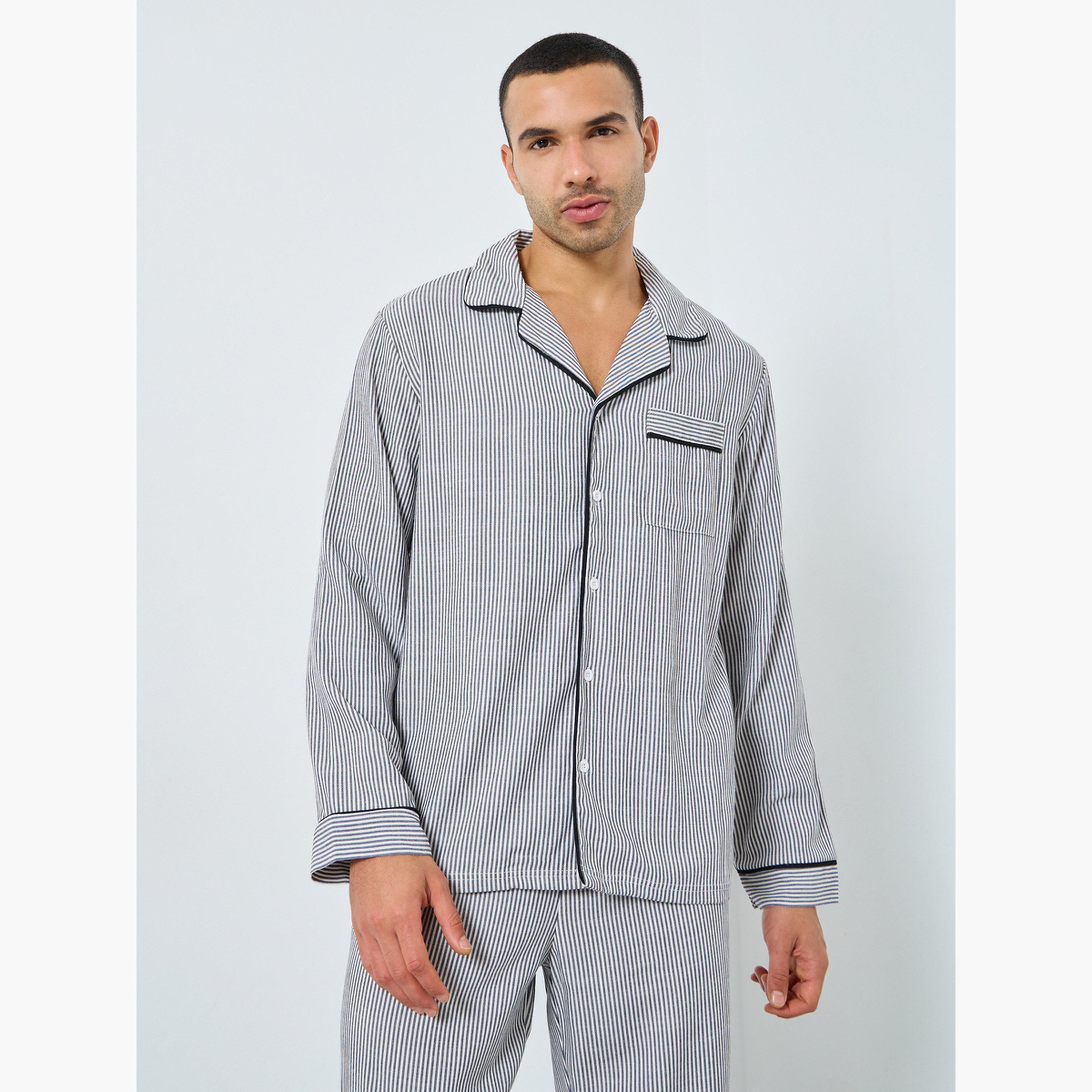 ستايلي - بيجاما قميص مخطط بأزرار للرجال-men-clothing-nightwear-sets-image-2
