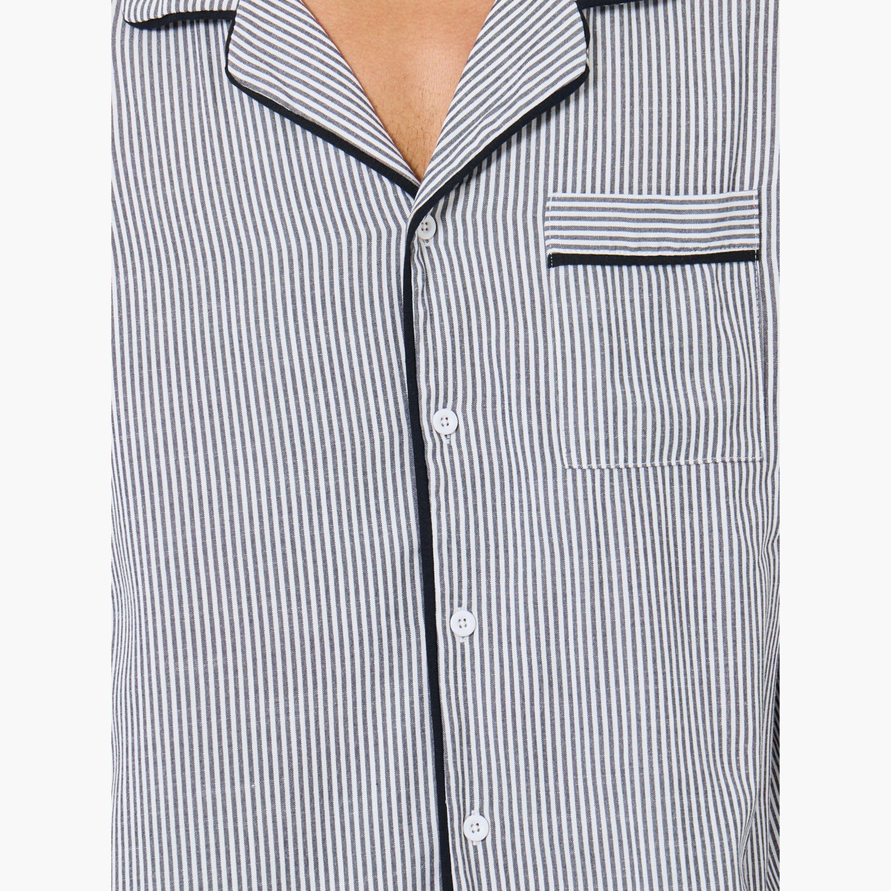 ستايلي - بيجاما قميص مخطط بأزرار للرجال-men-clothing-nightwear-sets-image-3